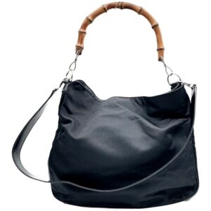 Gucci Bamboo Black Nylon & Leather Hobo Bag